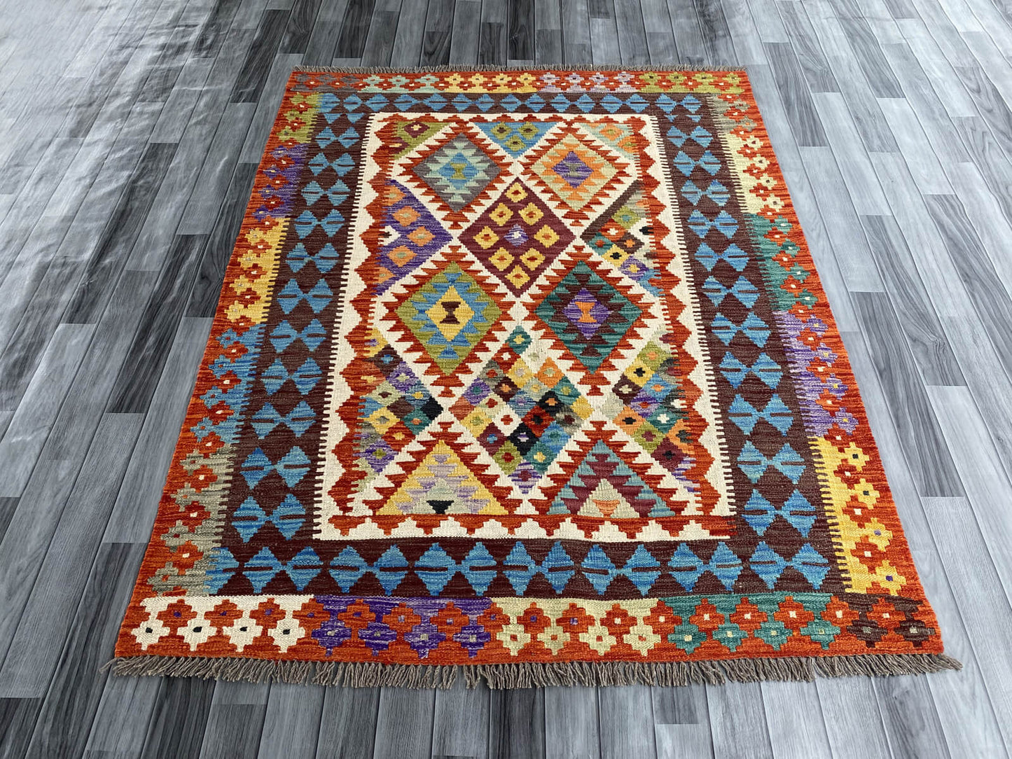 Handmade Afghan Chobi Kilim Rug 194x152 cm KAS#757