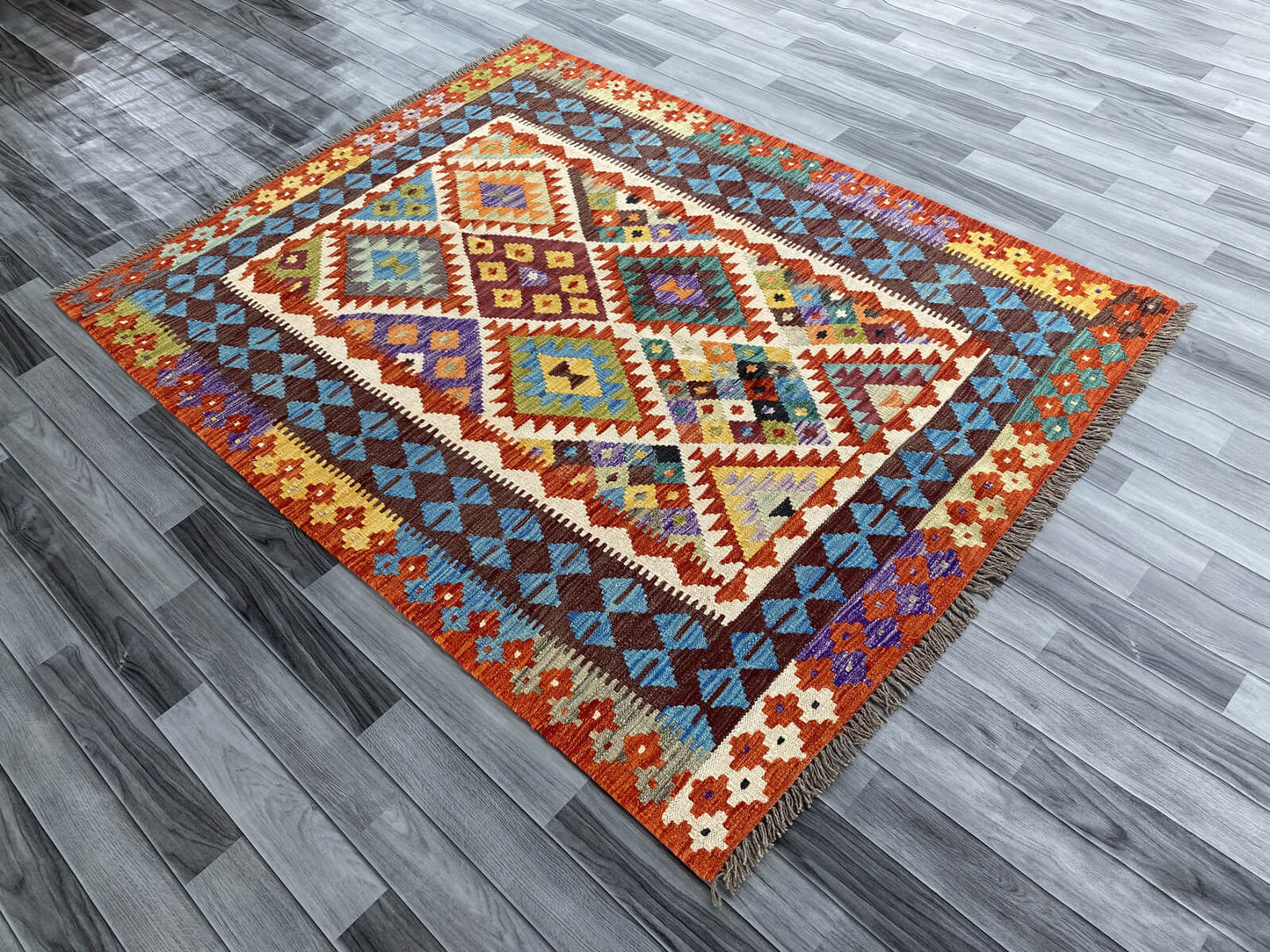 Handmade Afghan Chobi Kilim Rug 194x152 cm KAS#757