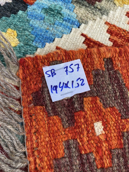 Handmade Afghan Chobi Kilim Rug 194x152 cm KAS#757