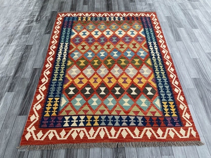 Handmade Afghan Chobi Kilim Rug 198x151 cm KAS#758