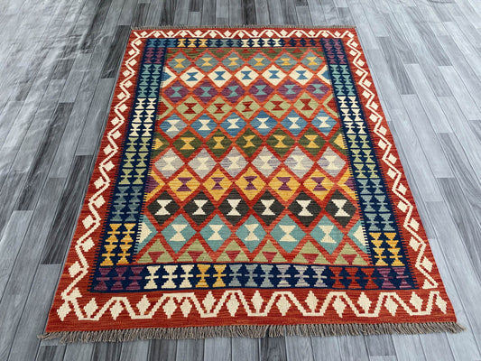 Handmade Afghan Chobi Kilim Rug 198x151 cm KAS#758