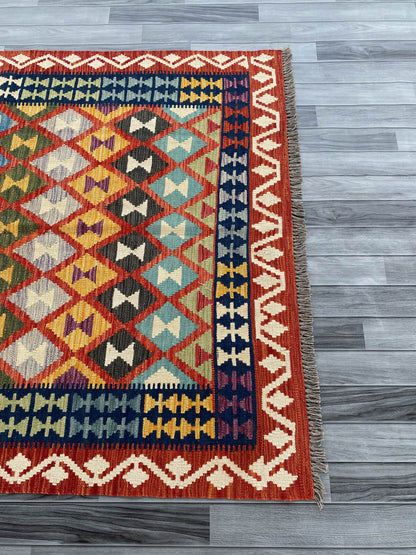 Handmade Afghan Chobi Kilim Rug 198x151 cm KAS#758