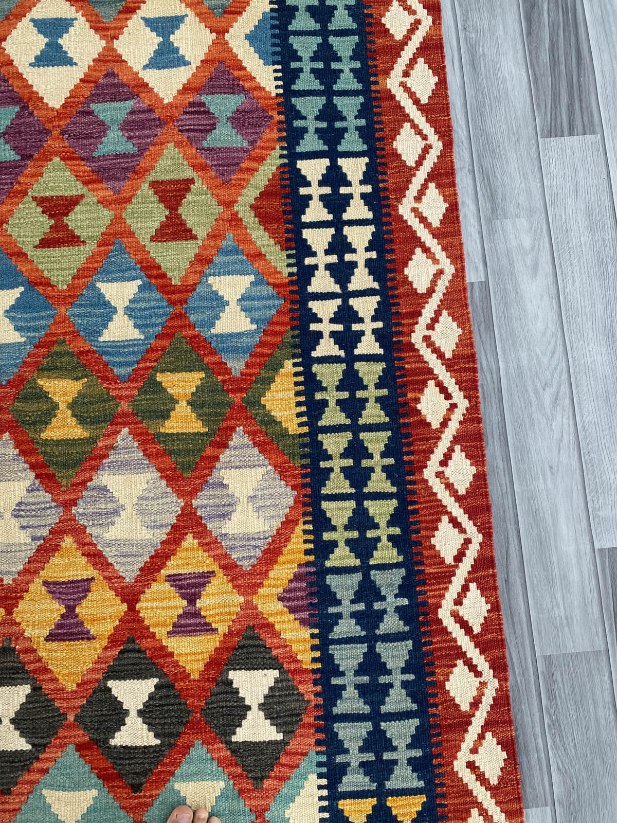 Handmade Afghan Chobi Kilim Rug 198x151 cm KAS#758