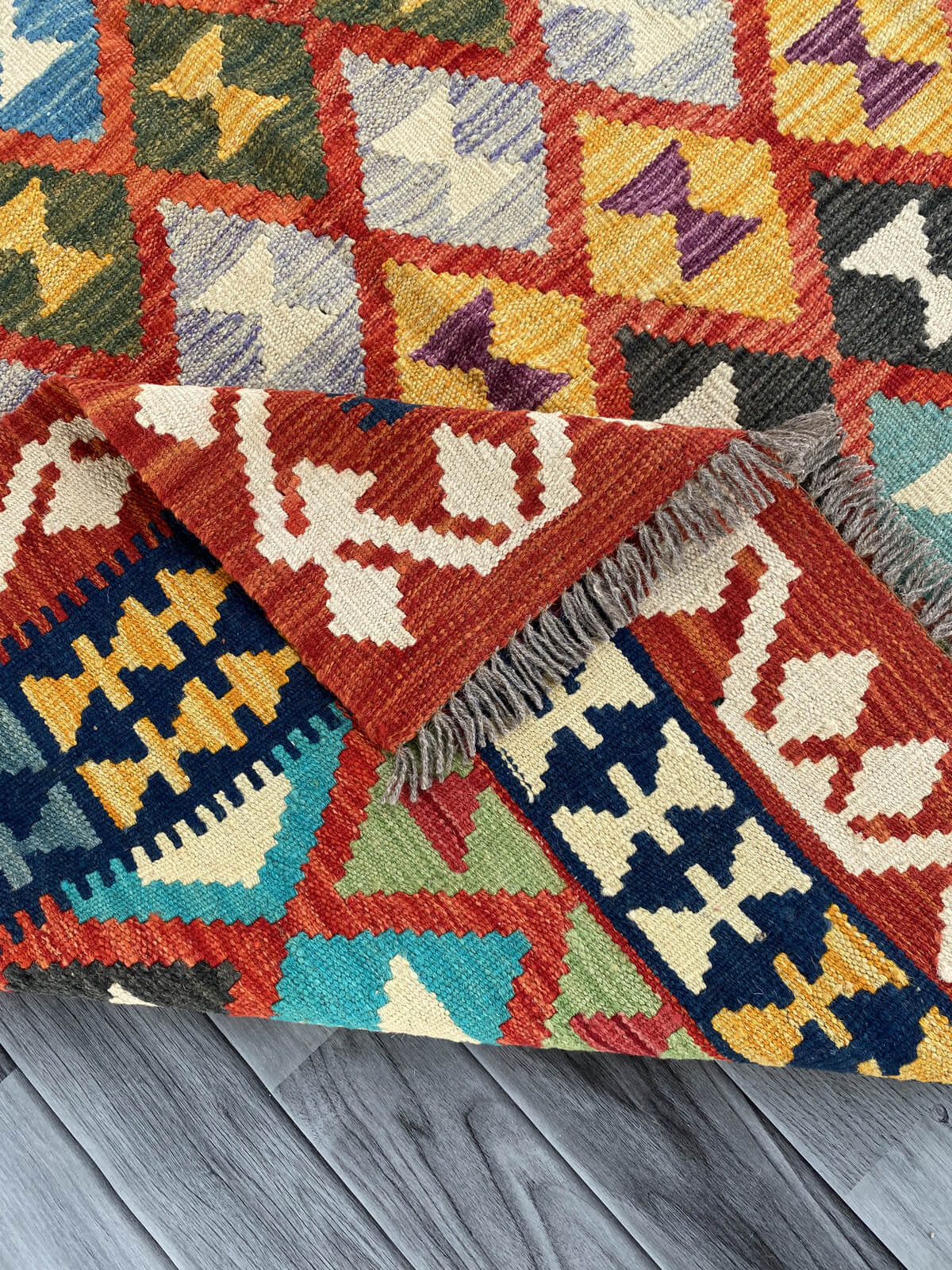 Handmade Afghan Chobi Kilim Rug 198x151 cm KAS#758
