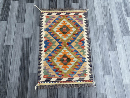 Handmade Afghan Chobi Kilim Rug 87x58 cm KAS#766
