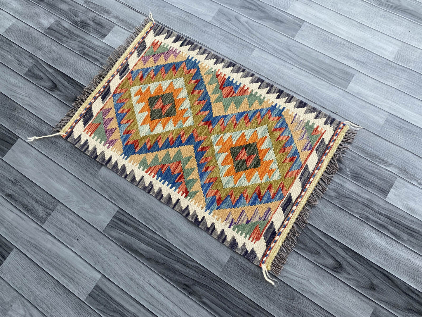 Handmade Afghan Chobi Kilim Rug 87x58 cm KAS#766