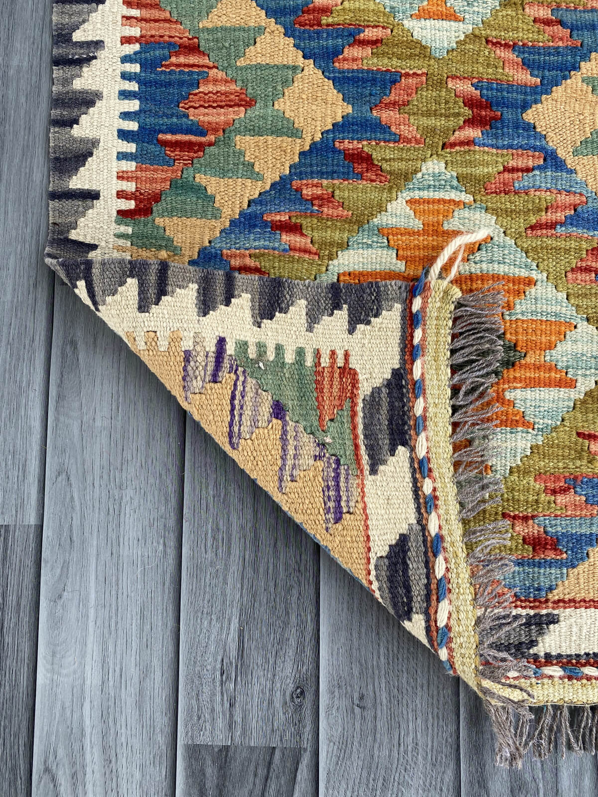 Handmade Afghan Chobi Kilim Rug 87x58 cm KAS#766