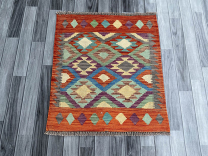 Handmade Afghan Chobi Kilim Rug 90x81 cm KAS#767