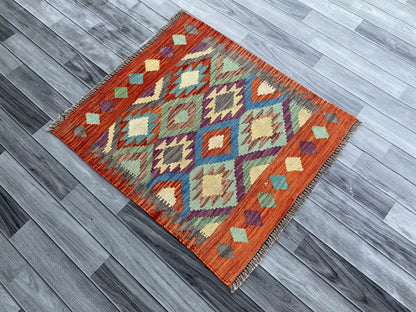 Handmade Afghan Chobi Kilim Rug 90x81 cm KAS#767