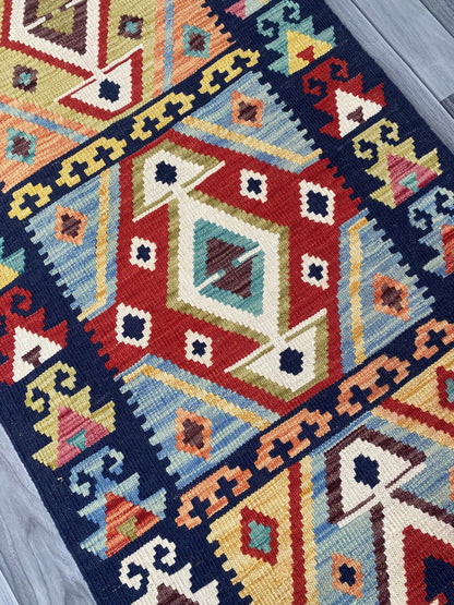 Handmade Flat Weave Kilim Rug 491 cm x 81 cm SK#1118