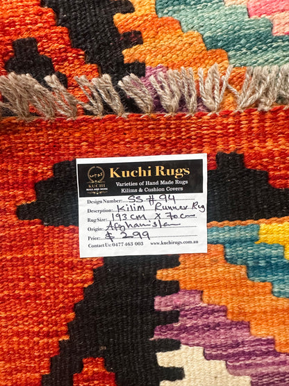 Handmade Afghan Chobi Kilim Hallway Runner Rug 193 CM x 70 CM ( SS # 94)