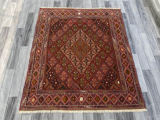 Handmade Afghan Tribal Meshwani Rug 142x123 cm KAS#780