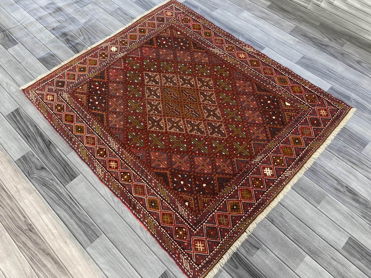Handmade Afghan Tribal Meshwani Rug 142x123 cm KAS#780