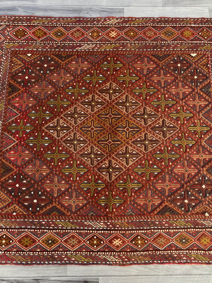 Handmade Afghan Tribal Meshwani Rug 142x123 cm KAS#780