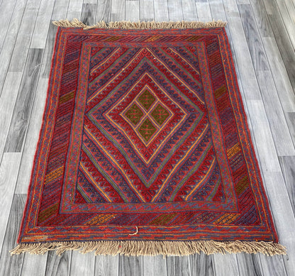 Handmade Afghan Tribal Meshwani Rug 132x110 cm KAS#781