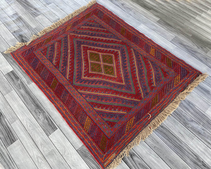 Handmade Afghan Tribal Meshwani Rug 132x110 cm KAS#781