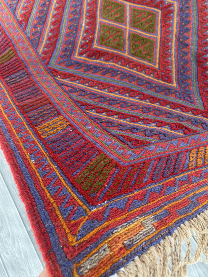 Handmade Afghan Tribal Meshwani Rug 132x110 cm KAS#781
