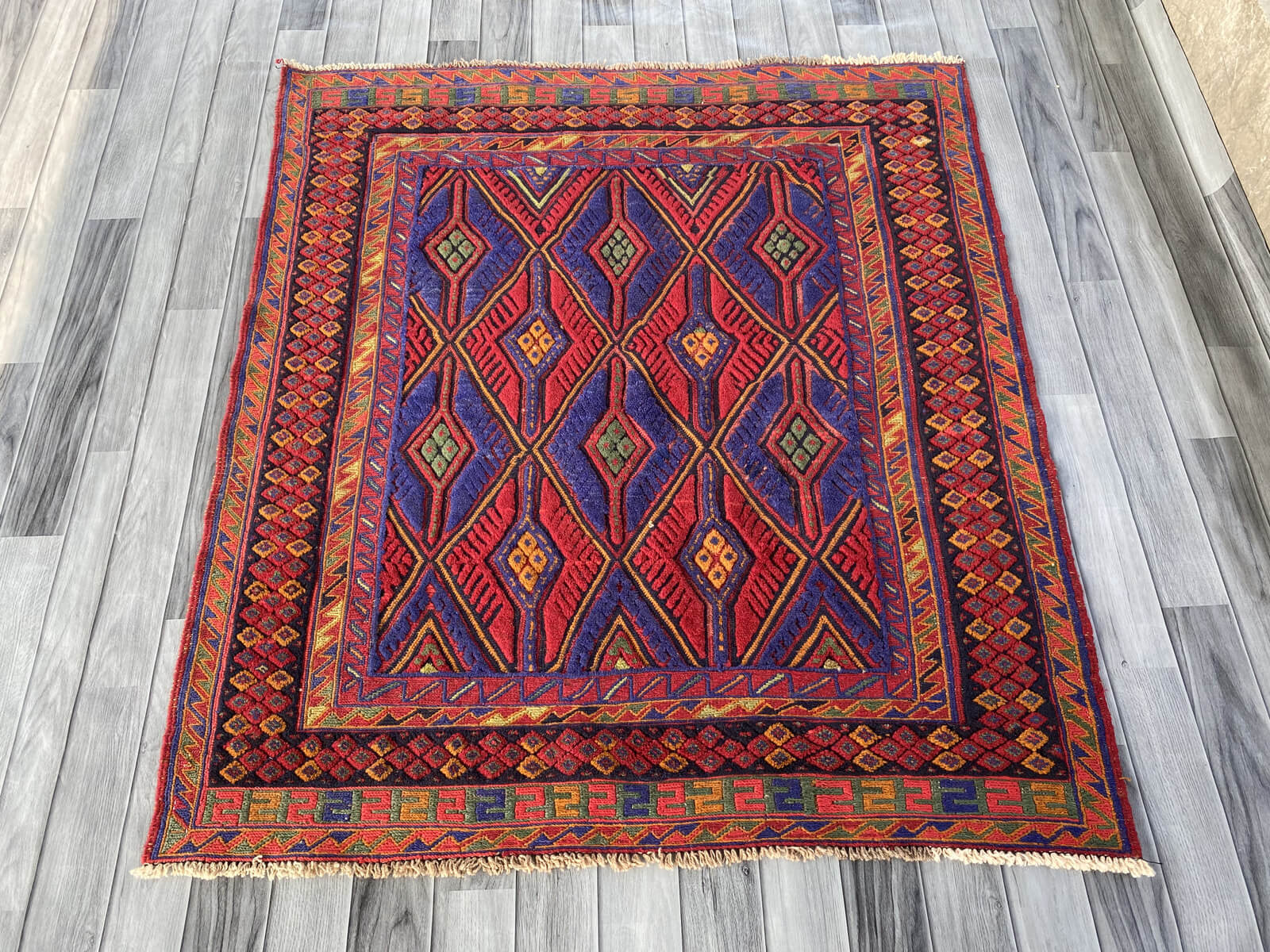 Handmade Afghan Tribal Meshwani Rug 139x125 cm KAS#782