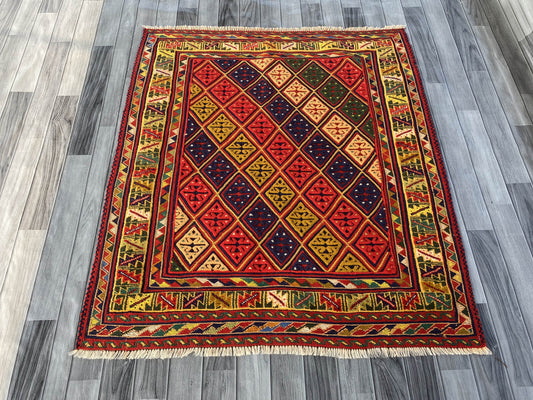 Handmade Afghan Tribal Meshwani Rug 140x125 cm KAS#784