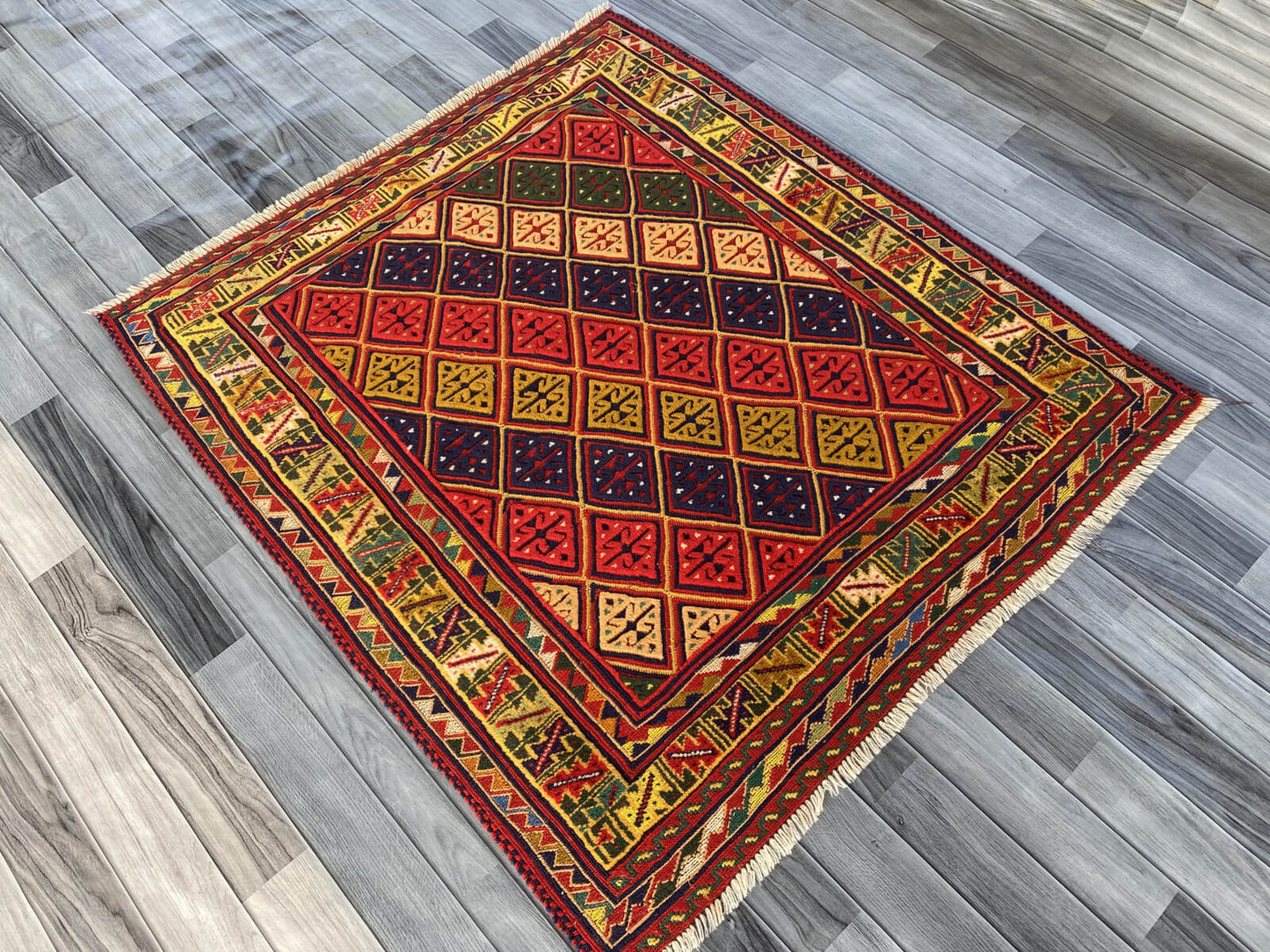 Handmade Afghan Tribal Meshwani Rug 140x125 cm KAS#784