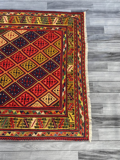 Handmade Afghan Tribal Meshwani Rug 140x125 cm KAS#784
