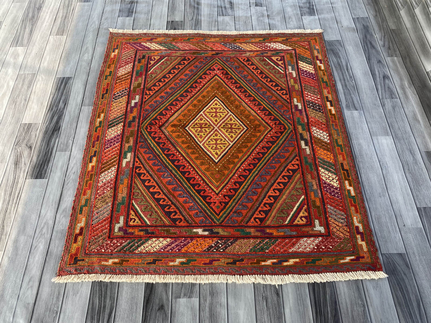 Handmade Afghan Tribal Meshwani Rug 132x120 cm KAS#785