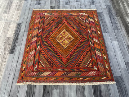 Handmade Afghan Tribal Meshwani Rug 132x120 cm KAS#785