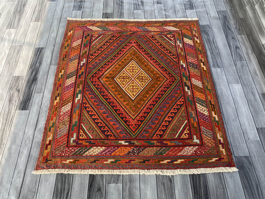 Handmade Afghan Tribal Meshwani Rug 132x120 cm KAS#785