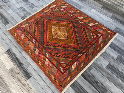Handmade Afghan Tribal Meshwani Rug 132x120 cm KAS#785