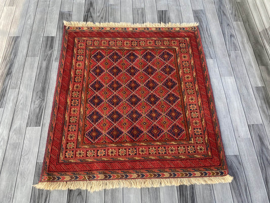 Handmade Afghan Tribal Meshwani Rug 112x106 cm KAS#786
