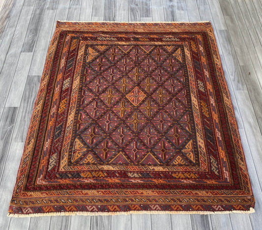 Handmade Afghan Tribal Meshwani Rug 141x127 cm KAS#787
