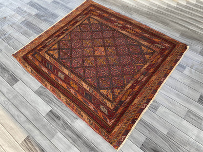 Handmade Afghan Tribal Meshwani Rug 141x127 cm KAS#787