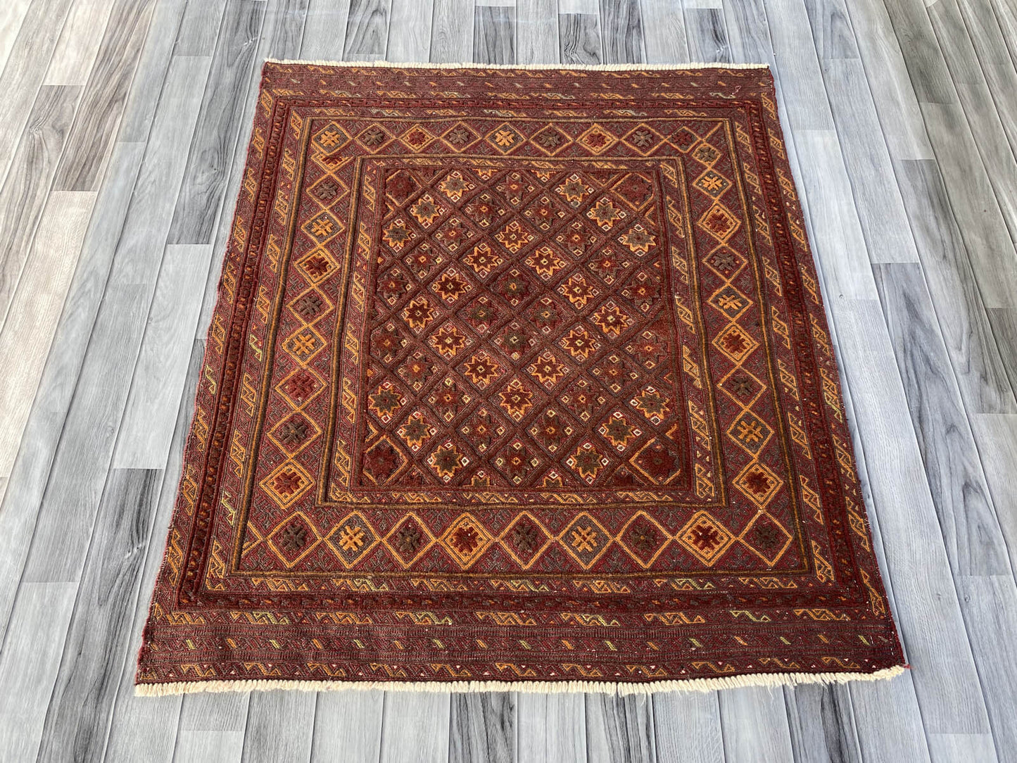 Handmade Afghan Tribal Meshwani Rug 129x115 cm KAS#788