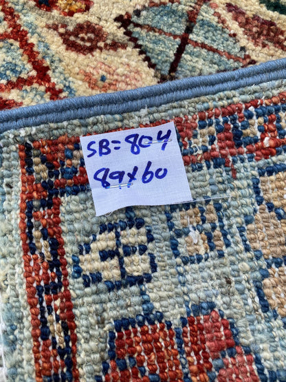 Handmade Afghan Chobi Rug 89x60 cm KAS#804