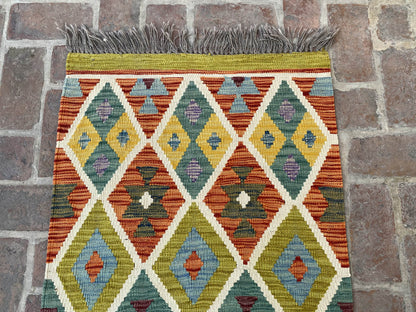 Handmade Afghan Chobi Kilim Runner Rug 386x76 cm KAS#817