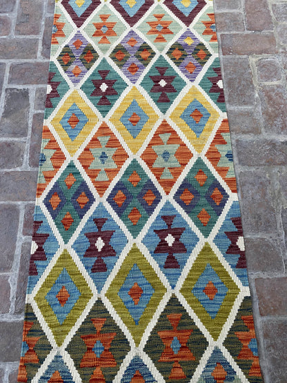 Handmade Afghan Chobi Kilim Runner Rug 386x76 cm KAS#817