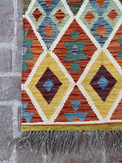 Handmade Afghan Chobi Kilim Runner Rug 386x76 cm KAS#817
