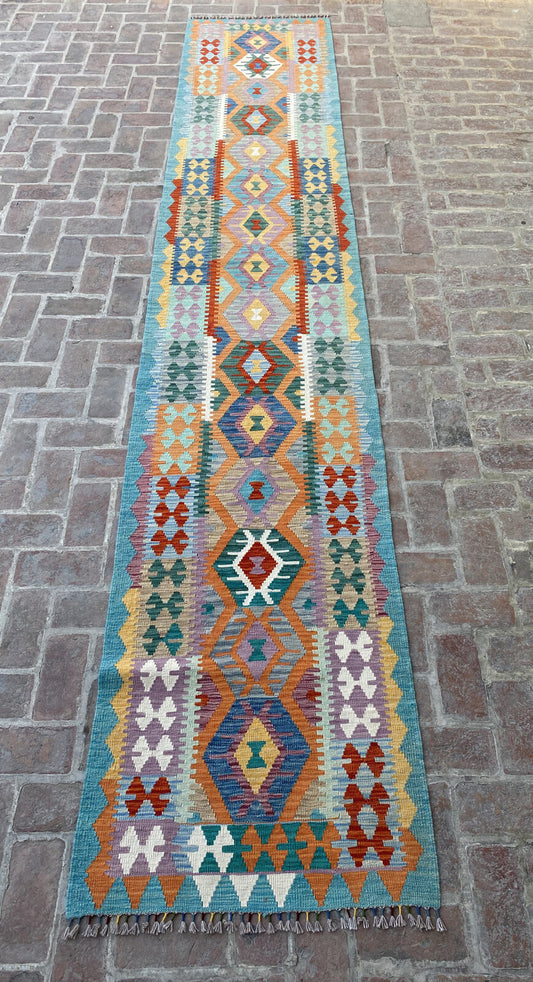 Handmade Afghan Chobi Kilim Runner Rug 480x86 cm KAS#818