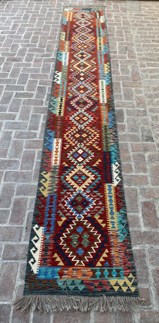 Handmade Afghan Chobi Kilim Runner Rug 488x78 cm KAS#820