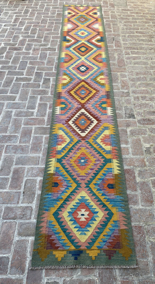 Handmade Afghan Chobi Kilim Runner Rug 491x81 cm KAS#821