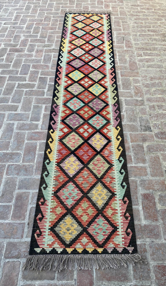 Handmade Afghan Chobi Kilim Runner Rug 396x82 cm KAS#822