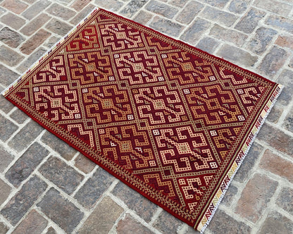Handmade Afghan Sumac Kilim Rug 150 CM x 100 CM ( SS#125)