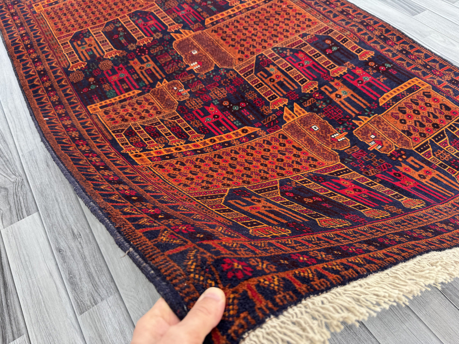 Handmade Traditional Afghan Pictorial Balochi Rug  187 CM x 124 CM SK#1408
