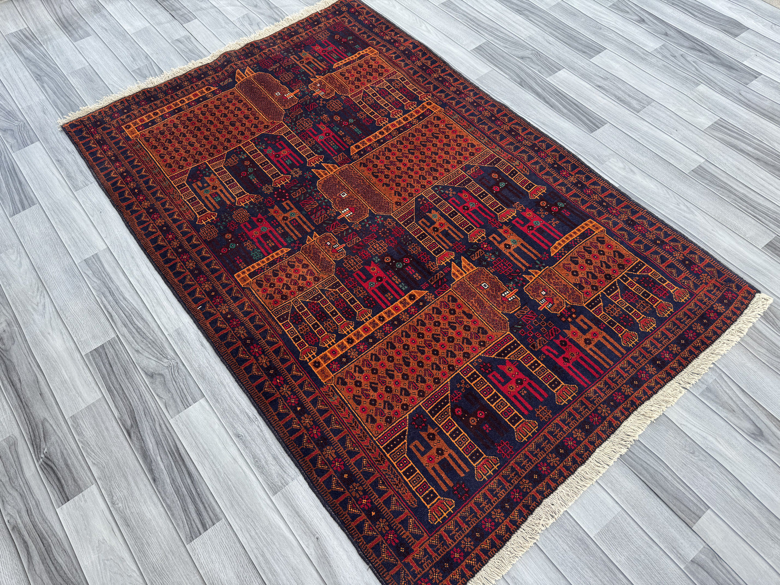 Handmade Traditional Afghan Pictorial Balochi Rug  187 CM x 124 CM SK#1408