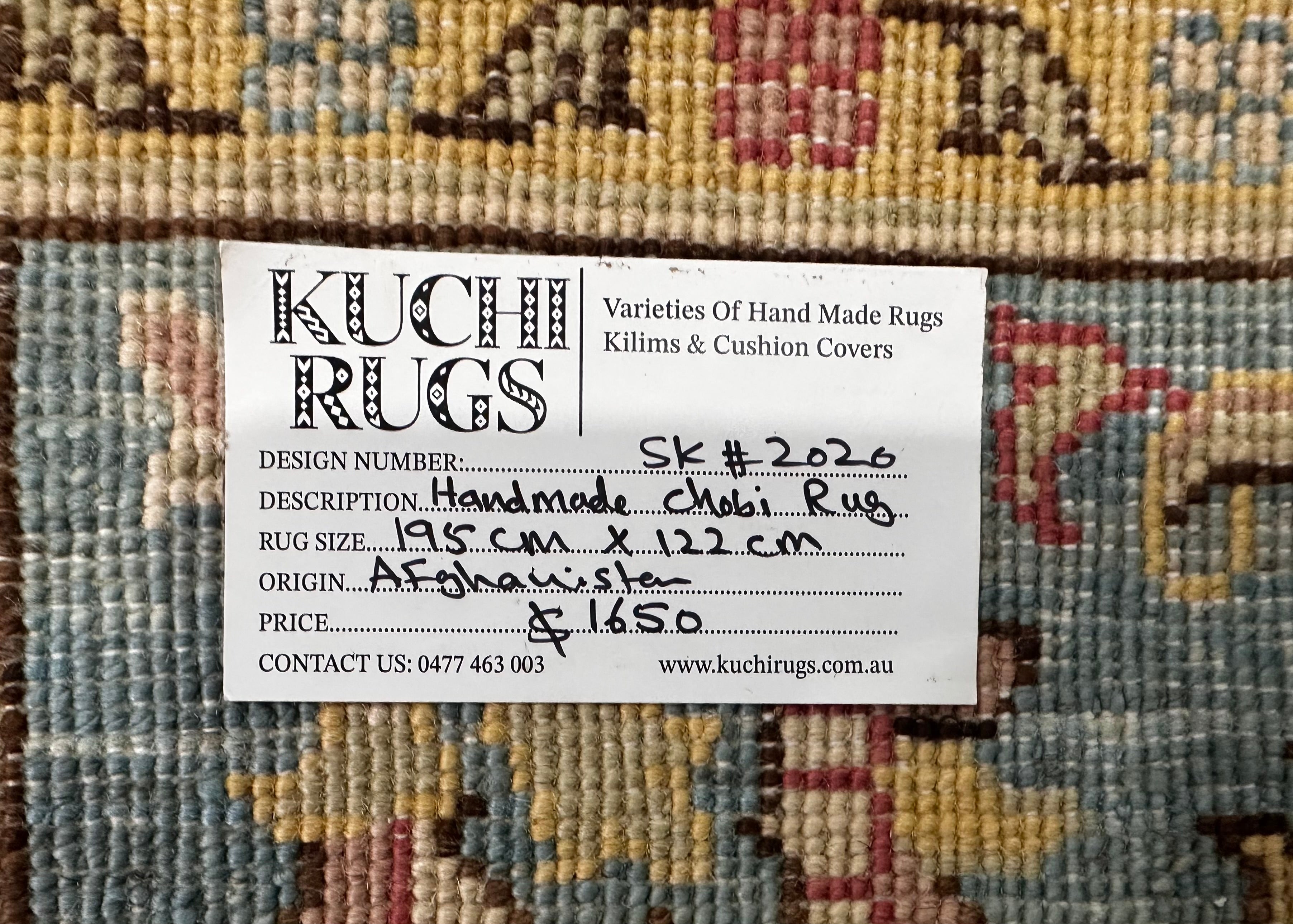 Hand-Knotted Chobi Wool Rug 195 CM  x 122 CM SK#2020