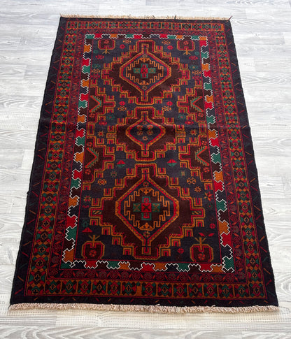 Handmade Afghan Traditional Balochi Rug 192 CM x 114 CM KSA#5041