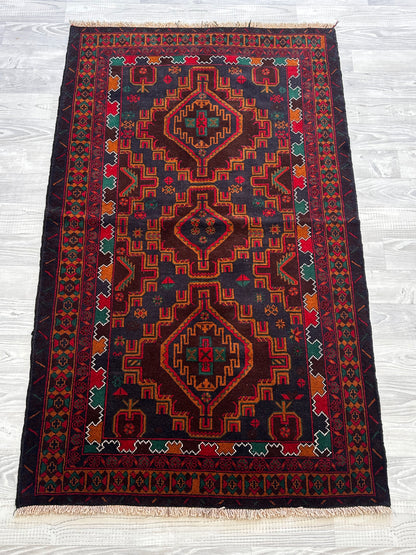 Handmade Afghan Traditional Balochi Rug 192 CM x 114 CM KSA#5041