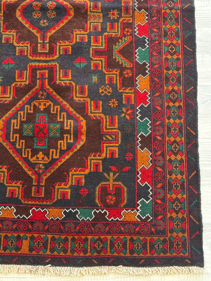 Handmade Afghan Traditional Balochi Rug 192 CM x 114 CM KSA#5041