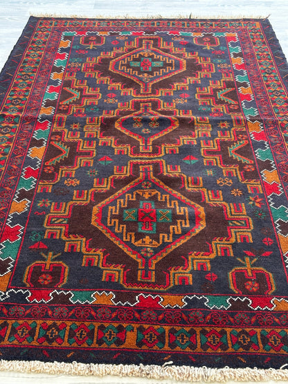 Handmade Afghan Traditional Balochi Rug 192 CM x 114 CM KSA#5041