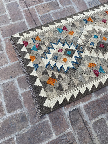 Handmade Flat Weave  Kilim Hallway Runner Rug | 256 CM x 79 CM KA#49